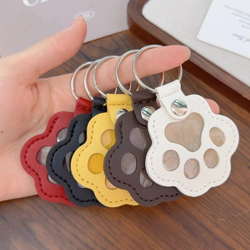Leather Cat Paw Fur Keepsake Keyring