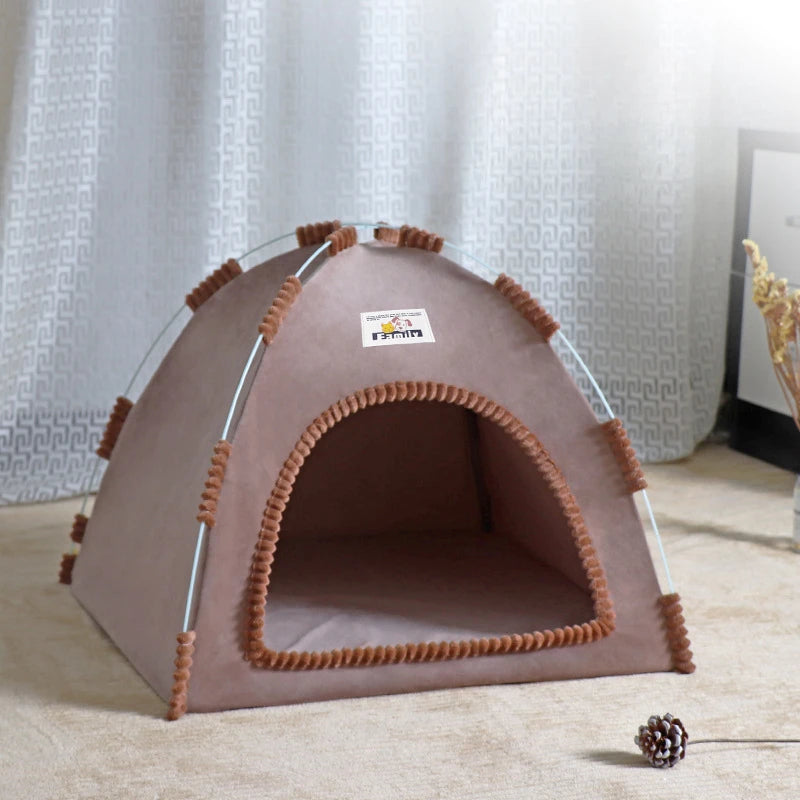 Foldable Pet Tent Bed - Chestnut brown / S, 36 x 36 x 28 cm