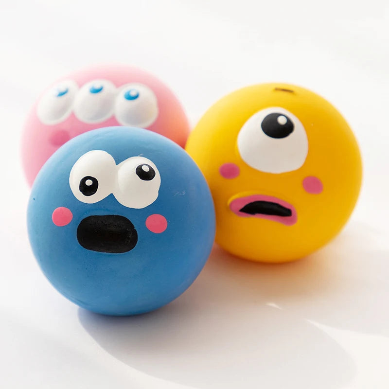 Squeaky Rubber Face Ball Dog Toy