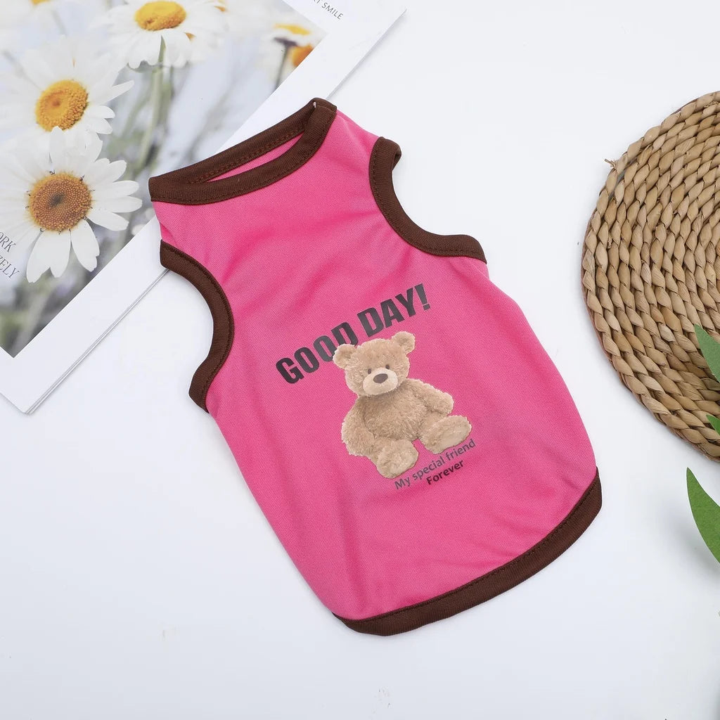 Cartoon Bear Cotton T-Shirt for Dogs - Pink / S