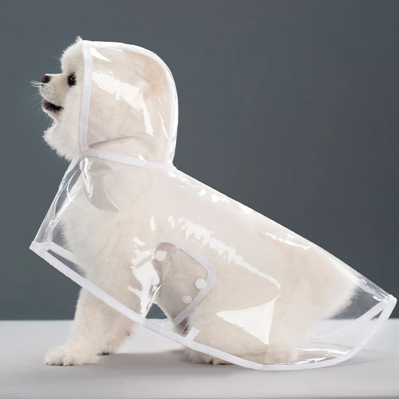 Clear Hooded Dog Raincoat - L / White