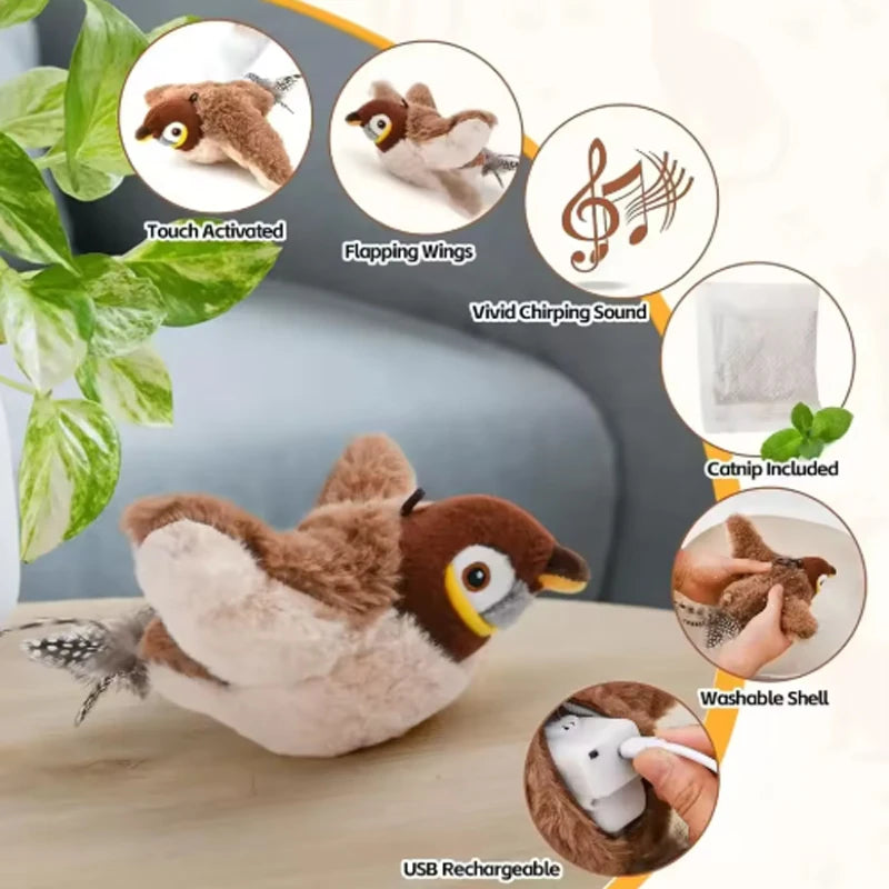 Chirping Flapping Bird Cat Toy, Rechargeable