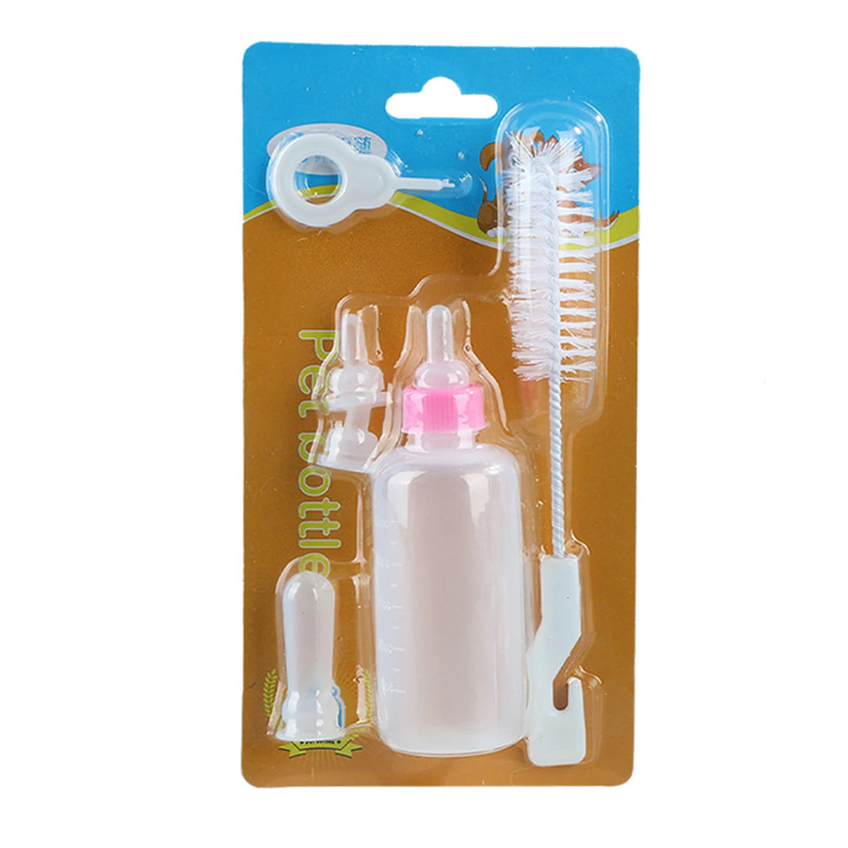Kitten and Puppy Feeding Bottle, 60 ml - Pink, set