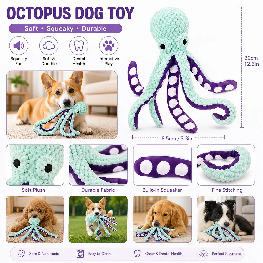 Squeaky Plush Animal Dog Toys - Octopus