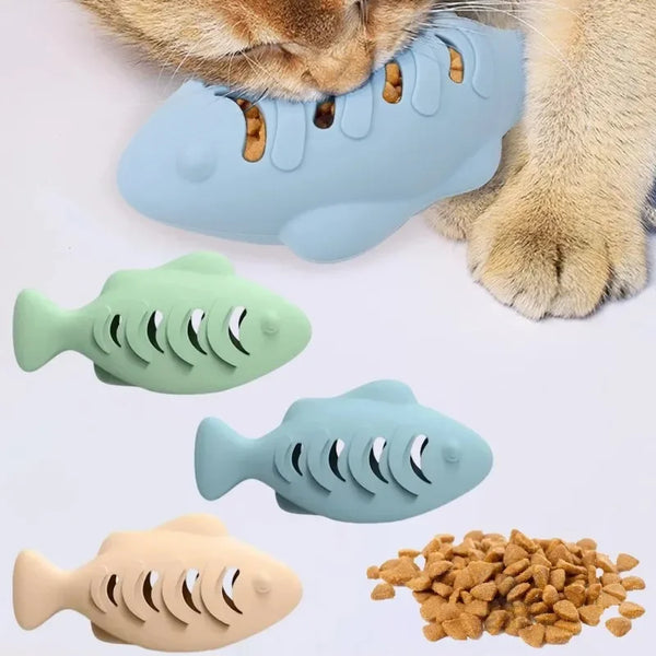 Fish-Shaped Silicone Treat Toy for Cats