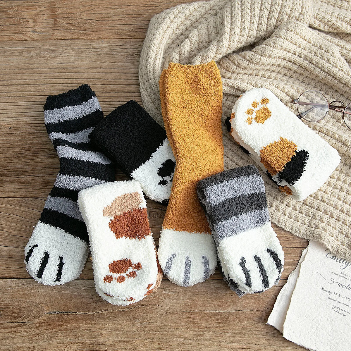 Fluffy Cat Paw Socks