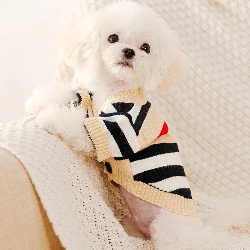 Striped Cardigan Jumper for Small Dogs - Beige / XS