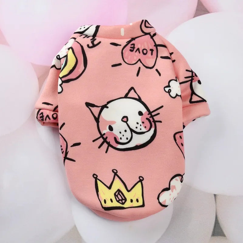 Printed Fleece Sweatshirt for Small Dogs - Pink hearts / XS