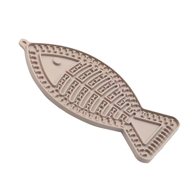 Fish-Shaped Lick Mat with Suction Cups - White