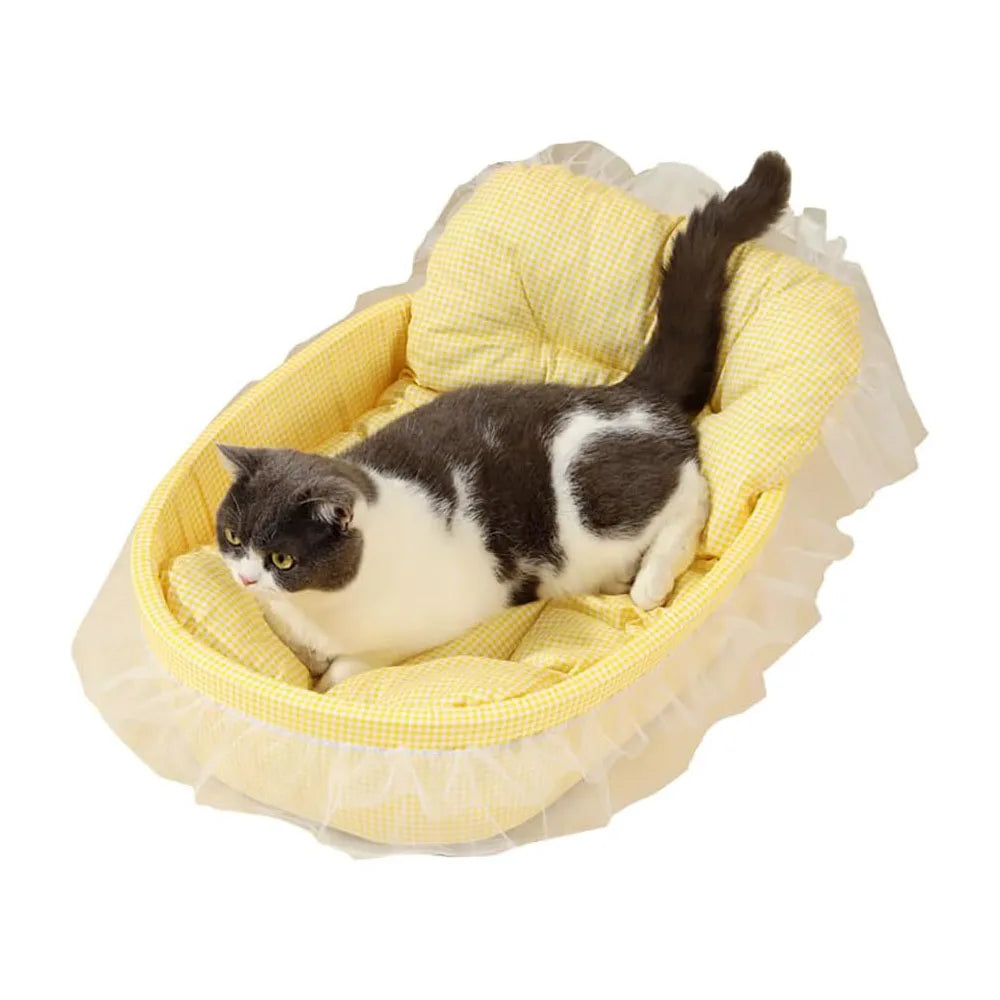 Lace-Trimmed Oval Pet Bed - Yellow