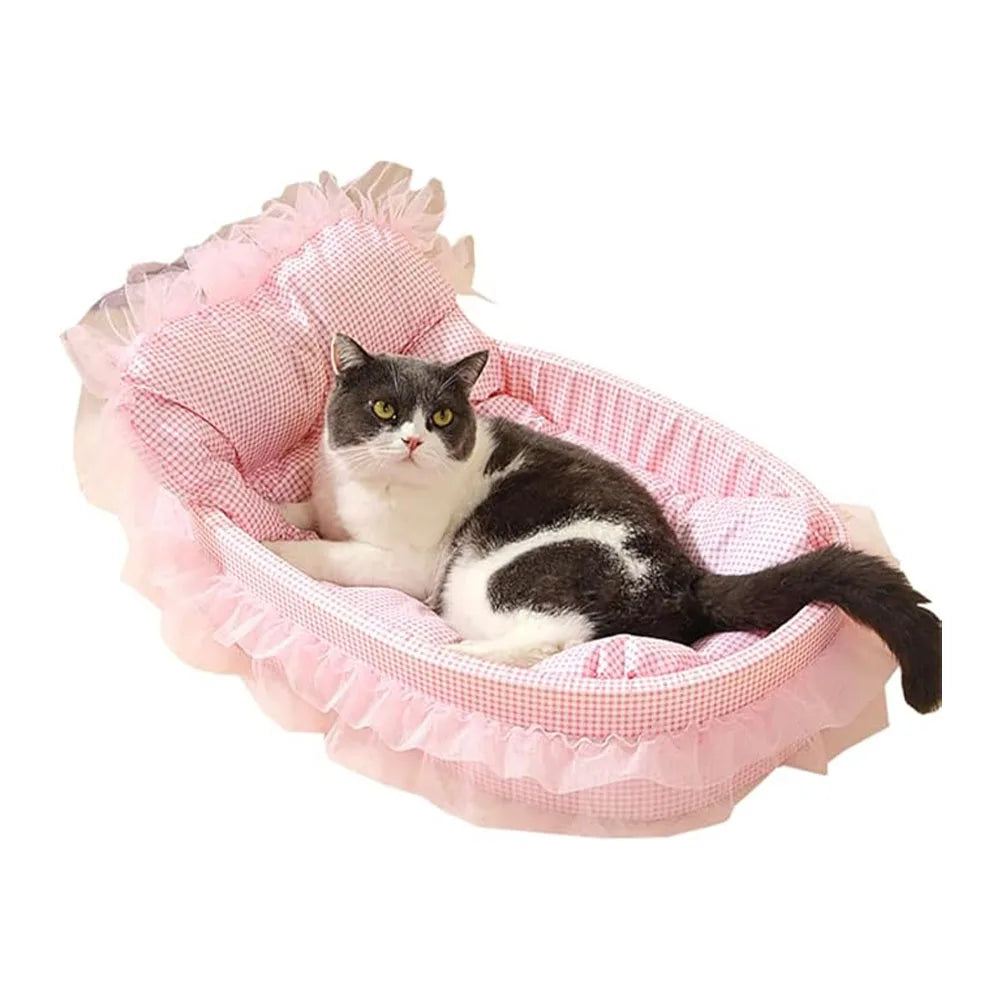 Lace-Trimmed Oval Pet Bed - Pink