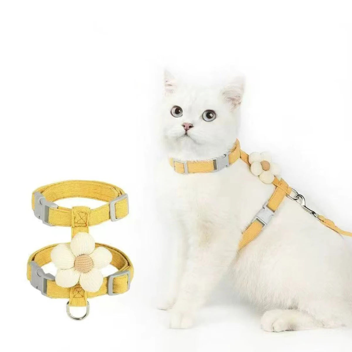 Cute Harness and Lead Set for Cats and Small Dogs - Yellow / M