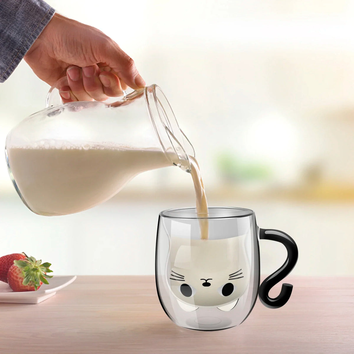 Double-Wall Glass Cat Mug