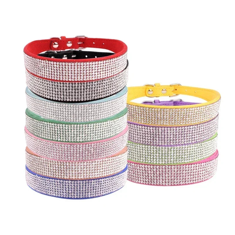 Rhinestone Suede Dog Collar